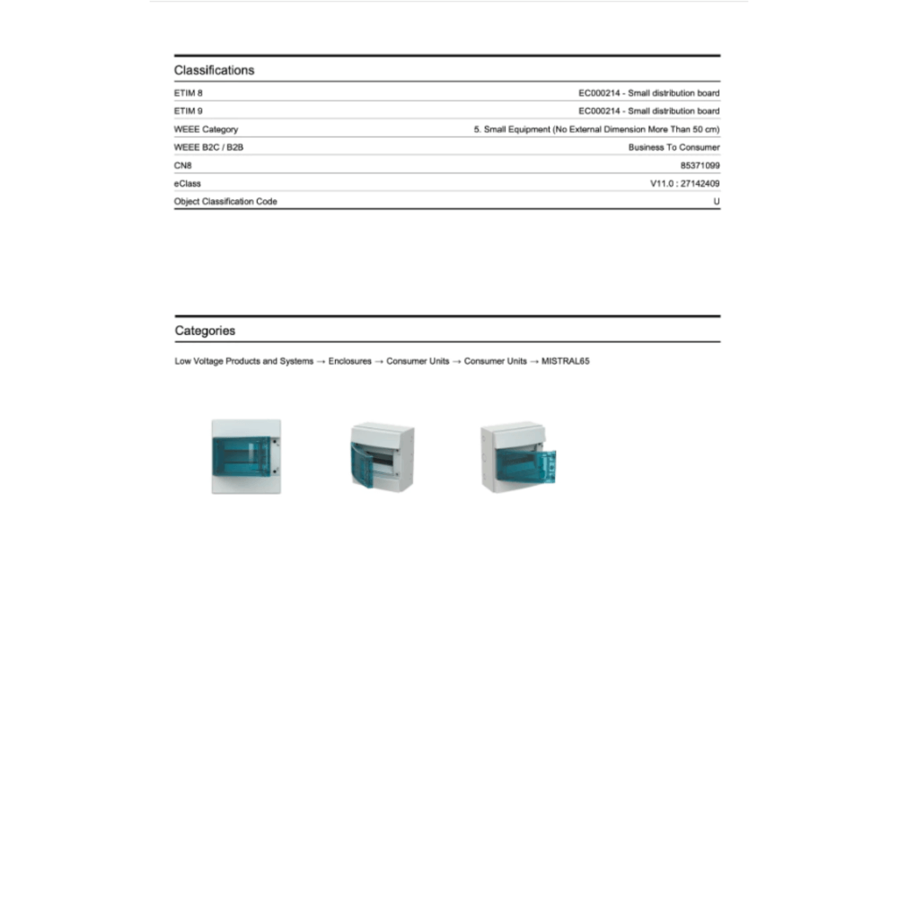 ตู้คอนซูเมอร์ยูนิตกันน้ำ 8 ช่อง ABB MISTRAL 8 MODULES (IP66 ฝาใส)
